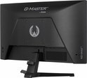 Achterkant van een zwarte monitor met het G-MASTER en iiyama logo, een uil-logo en 'RED EAGLE' tekst.