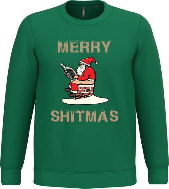 Pull de Noël Joyeux Shitmas | Pulls de Noël moches pour hommes et femmes | Pull de Noël | Vert | taille M