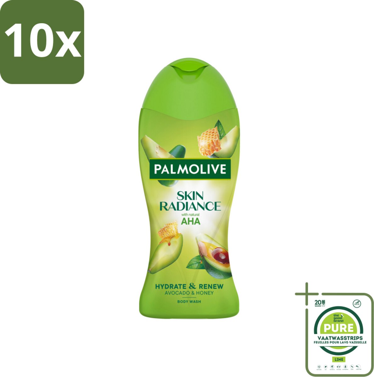 10 x Palmolive – Douchegel – Skin Radiance Avocado Honey – 250 ml - Grootverpakking - Douchegel - Exfoliatie - Huidverzorging - Stralende Huid - Avocado