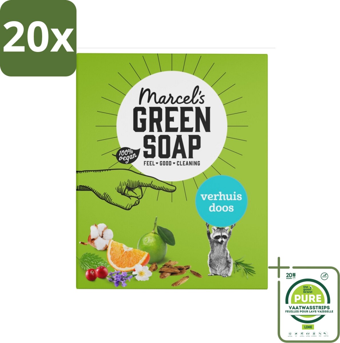 20 x Marcel's Green Soap - Verhuisdoos - Duurzaam Schoonmaken - Natuurlijke verzorging - 8 Zeepjes - Grootverpakking - Duurzame Schoonmaak - Ecologische Schoonmaak - Natuurlijke Schoonmaakmiddelen - Verhuisdozen - Verhuis Schoonmaak