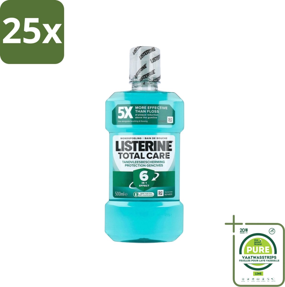25 x Listerine – Mondwater – Total Care – Tandvleesbescherming – 500 ml - Grootverpakking - Mondspoeling - Tandvleesbescherming - Tandplak Voorkomen - Tandsteen Voorkomen - Mondverzorging