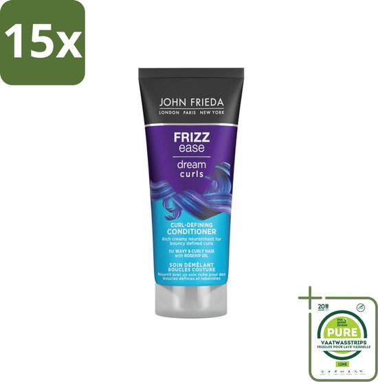15 x John Frieda – Conditioner – Dream Curls – Kruldefiniërend – 75 ml - Grootverpakking - Krulverzorging - Kruldefinitie - Pluisverminderen - Rozenbottelolie - Krulversterkend