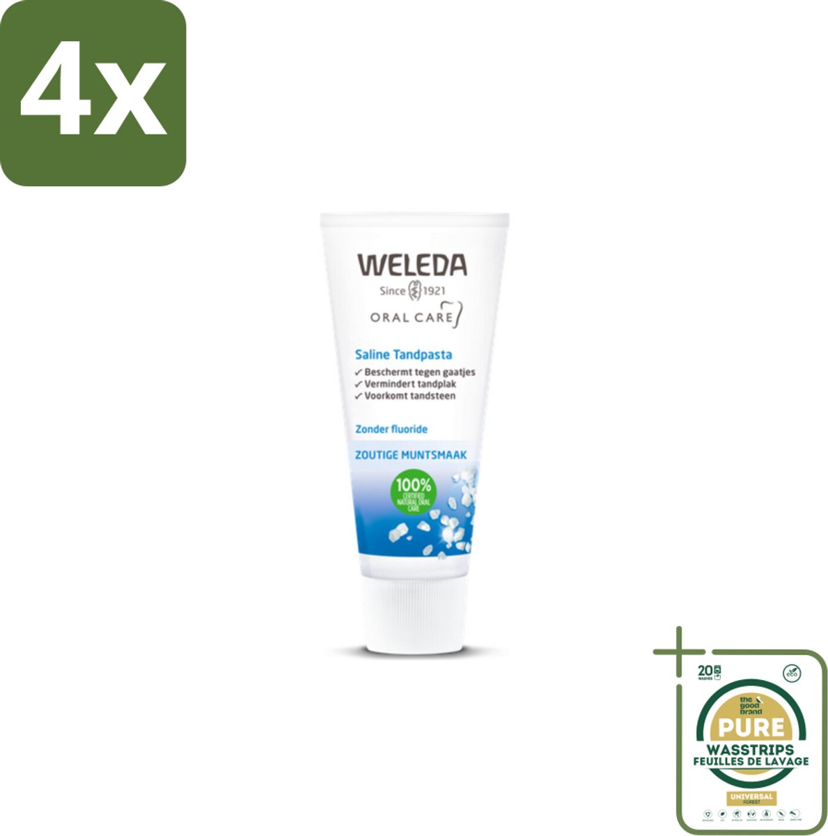 WELEDA - Tandpasta Saline - 75ml - Voordeelverpakking - 4 stuks - Zeezout tandpasta - Mondgezondheid
