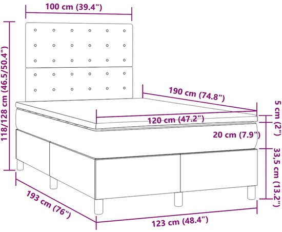 vidaXL - Boxspring - met - matras - fluweel - donkergrijs - 120x190 - cm