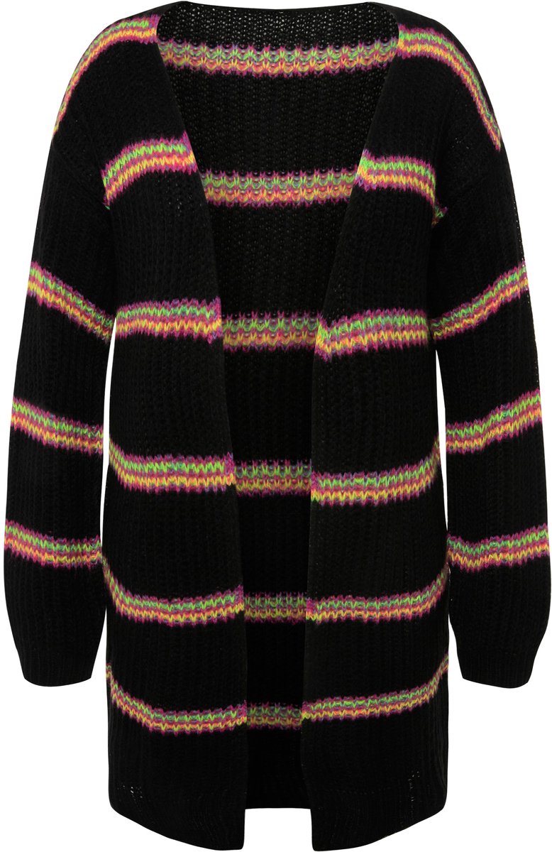 MIAMODA - Dames - Vest strepen open model lange mouwen - Zwart - Maat 44+