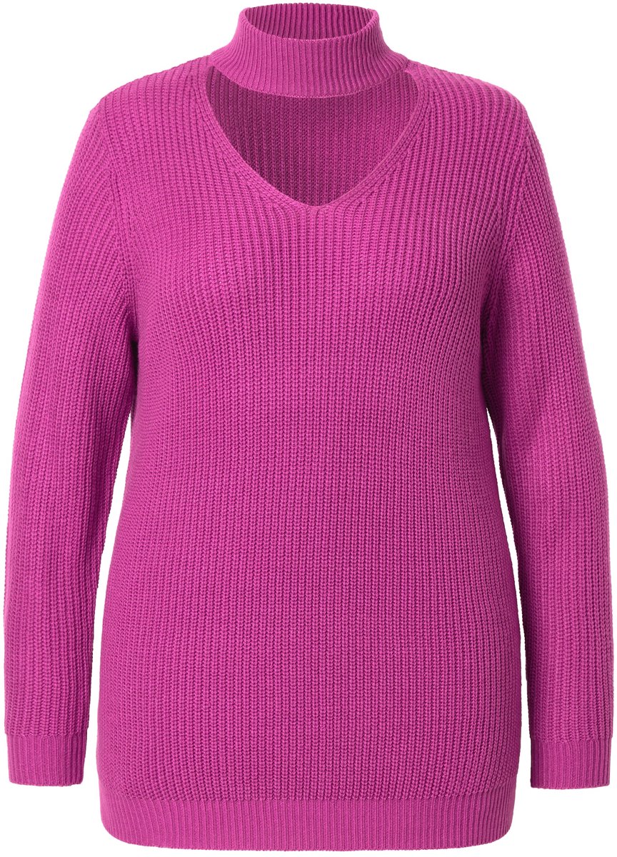 MIAMODA - Dames - Pullover regular fit V-hals met choker - Orchidee - Maat 54+
