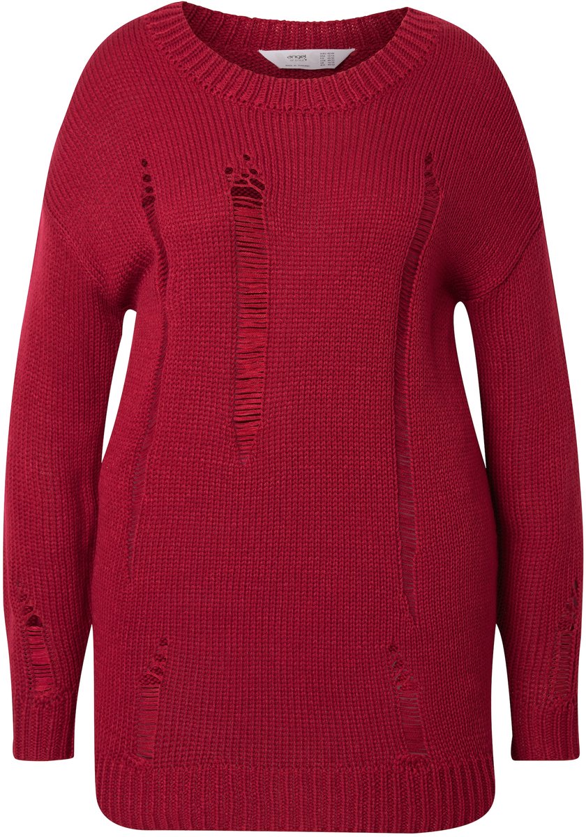 Angel of Style - Dames - Trui loose fit destroyed look - Fluweelrood - Maat 42+