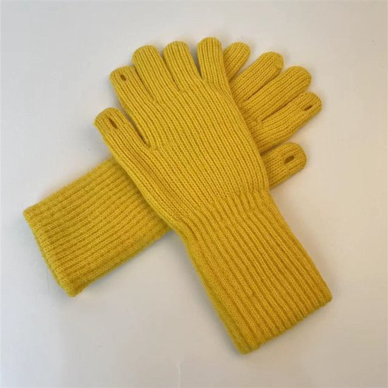Gants tricotés pour femmes, gants tricotés en laine chauds et résistants au froid, gants tricotés avec effet hiver, gants à doigts unis avec ouverture pour deux doigts (jaune)