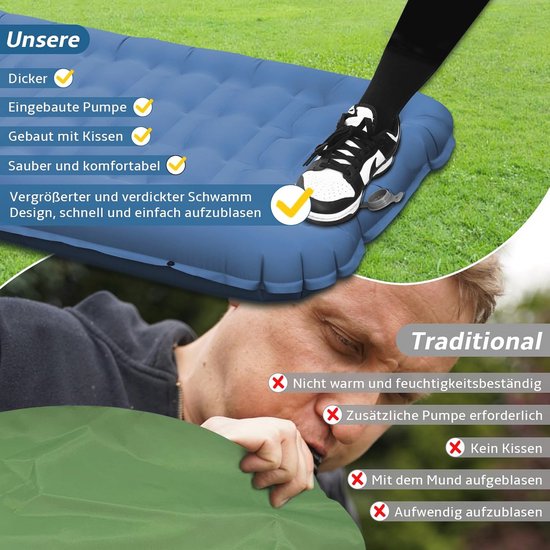 Comfortabele Extra Dikke Opblaasbare Slaapmat voor Camping - Ingebouwde Voetpomp, Compact en Licht van Merkloos — afbeelding 3