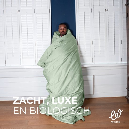 Wocha Dekbedovertrek Set - 100% Biologisch Katoen Satijn (300TC) - 260x200/220 - Groen - Premium kwaliteit en duurzaam - Incl. 2 kussenslopen van Wocha — afbeelding 4