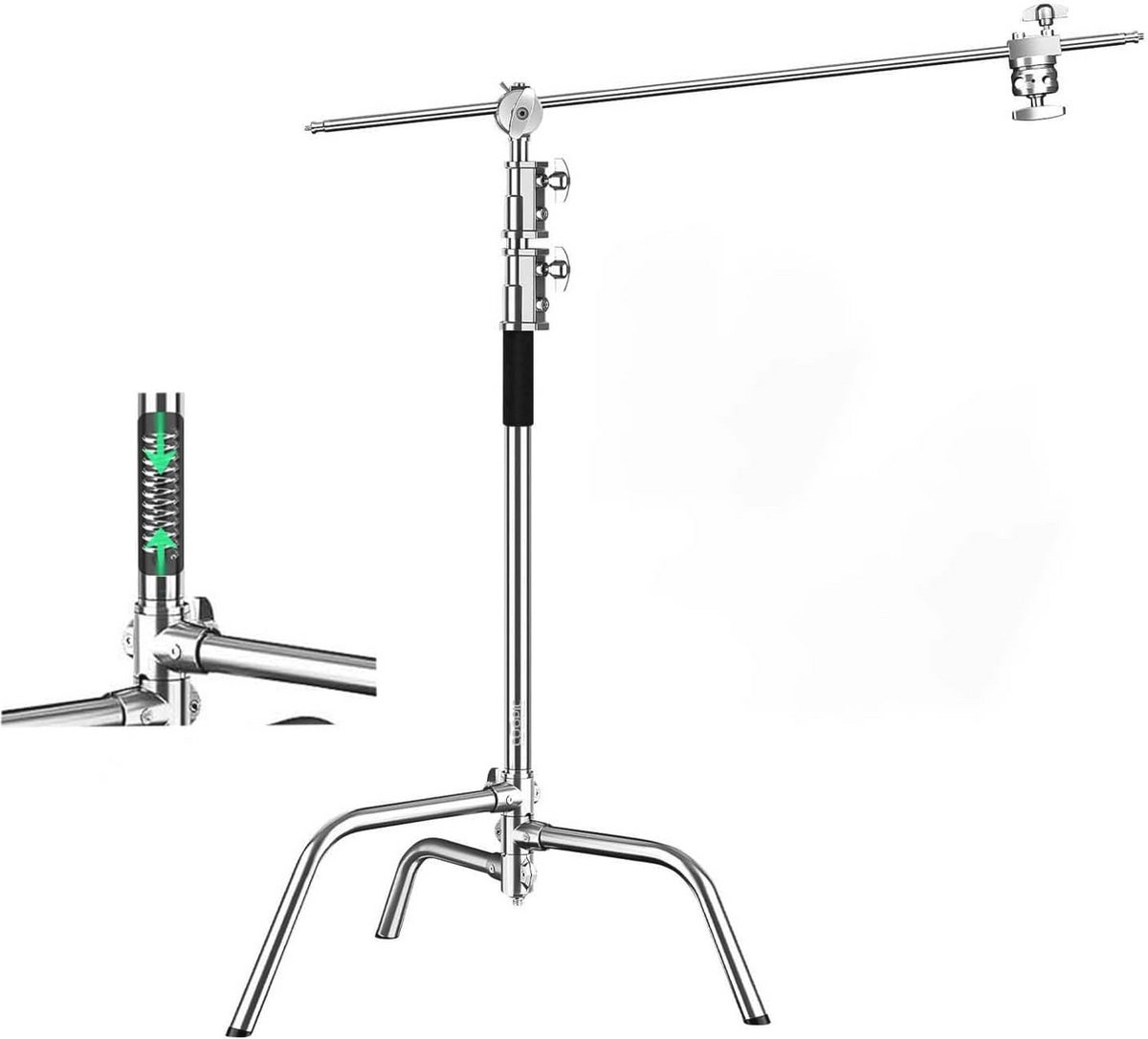 C Stand RVS 210cm met 88cm Arm en 2 Grip Heads voor Fotografie