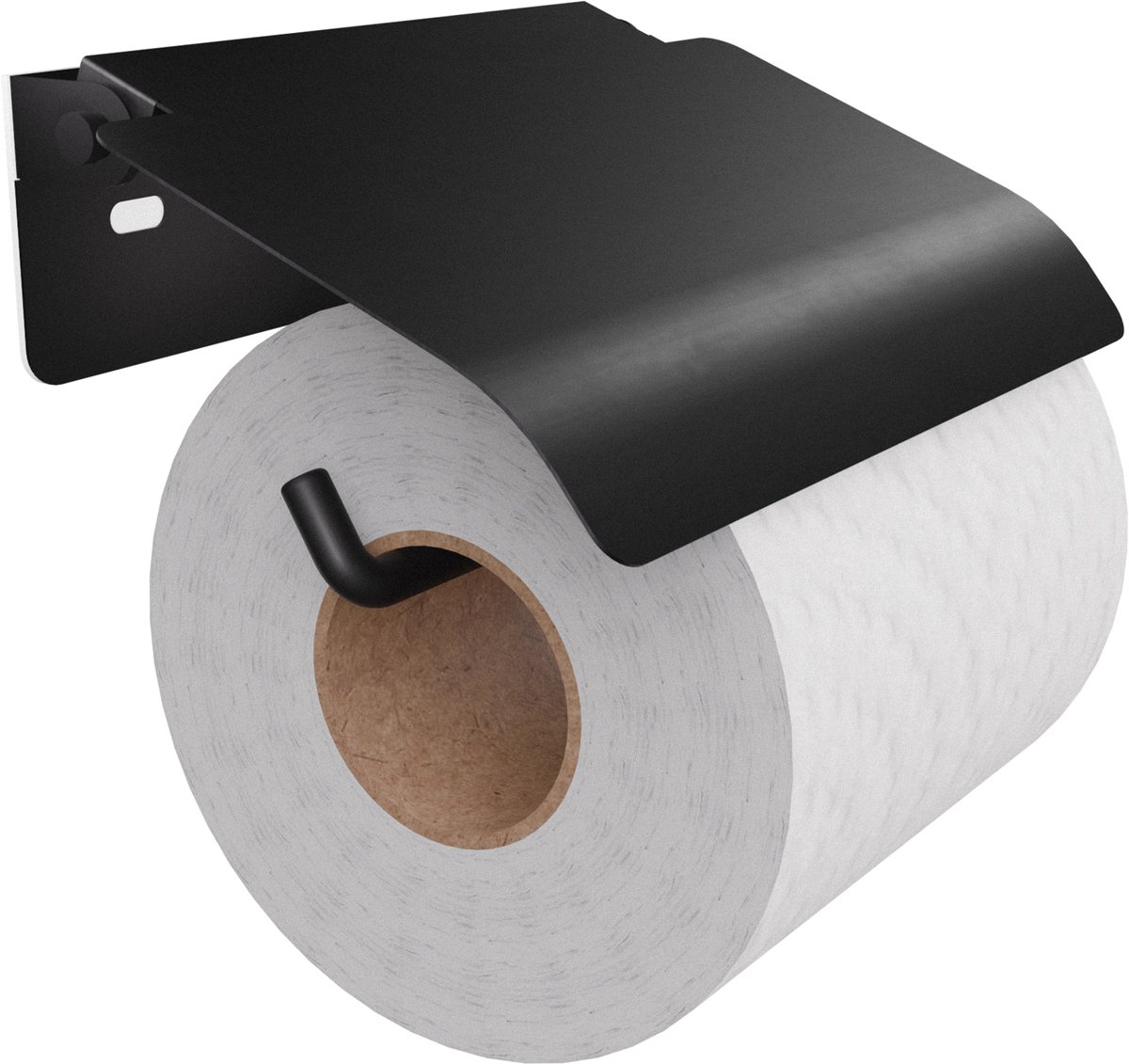 Minismus WC Rolhouder Zwart met Klepje - Toiletrolhouder Zelfklevende Wandmontage Bevestig met Plakstrip of Schroeven