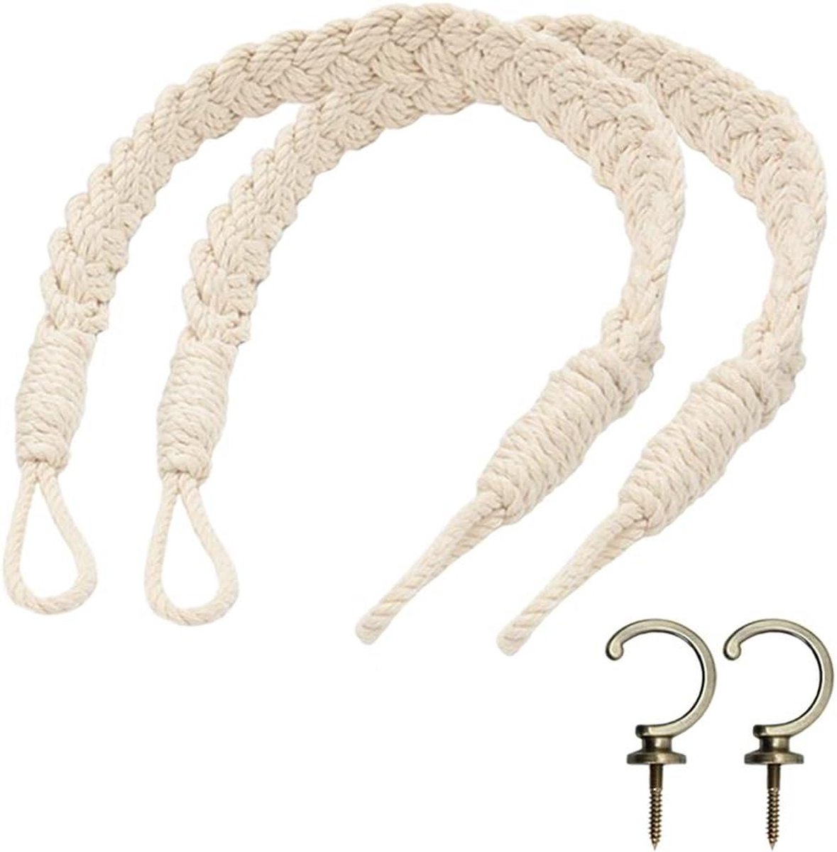 Allecta - Gordijn koord set met metalen houders en sierhaken - decoratief gordijn touw - 2 stuks