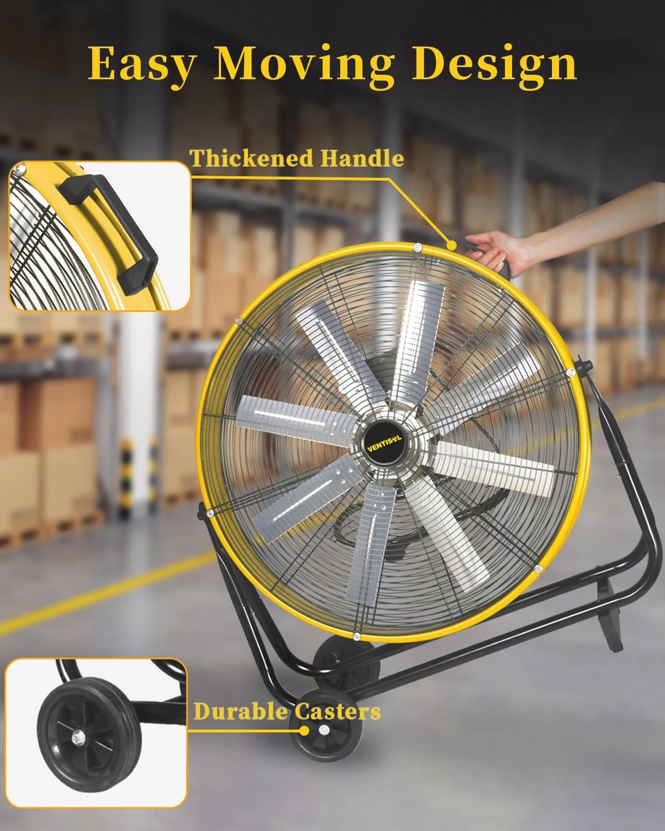 Industriële vloerventilator 24 inch - Hoge snelheid met 3 versnellingen en 8 bladen voor o