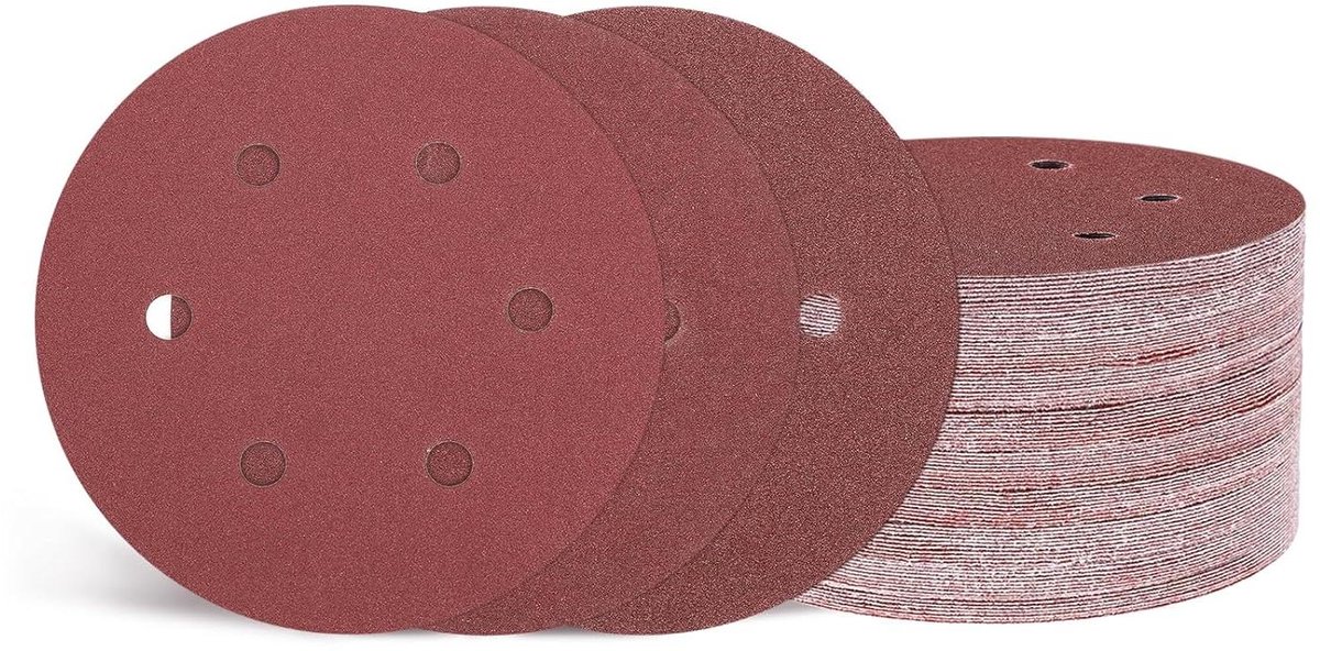 Allecta - Schuurschijven met klittenband voor houtbewerking, auto en metaal - 75 stuks - 150 mm - 6 inch - 6 gaten - korrelgrootte 60/120/240