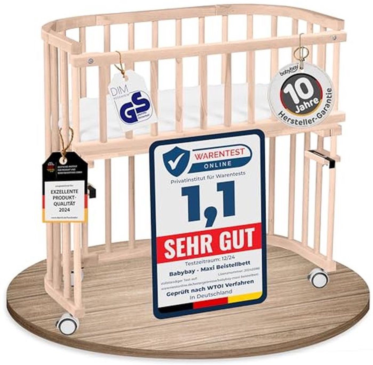 Extra groot bijzetbed voor baby's van massief beukenhout