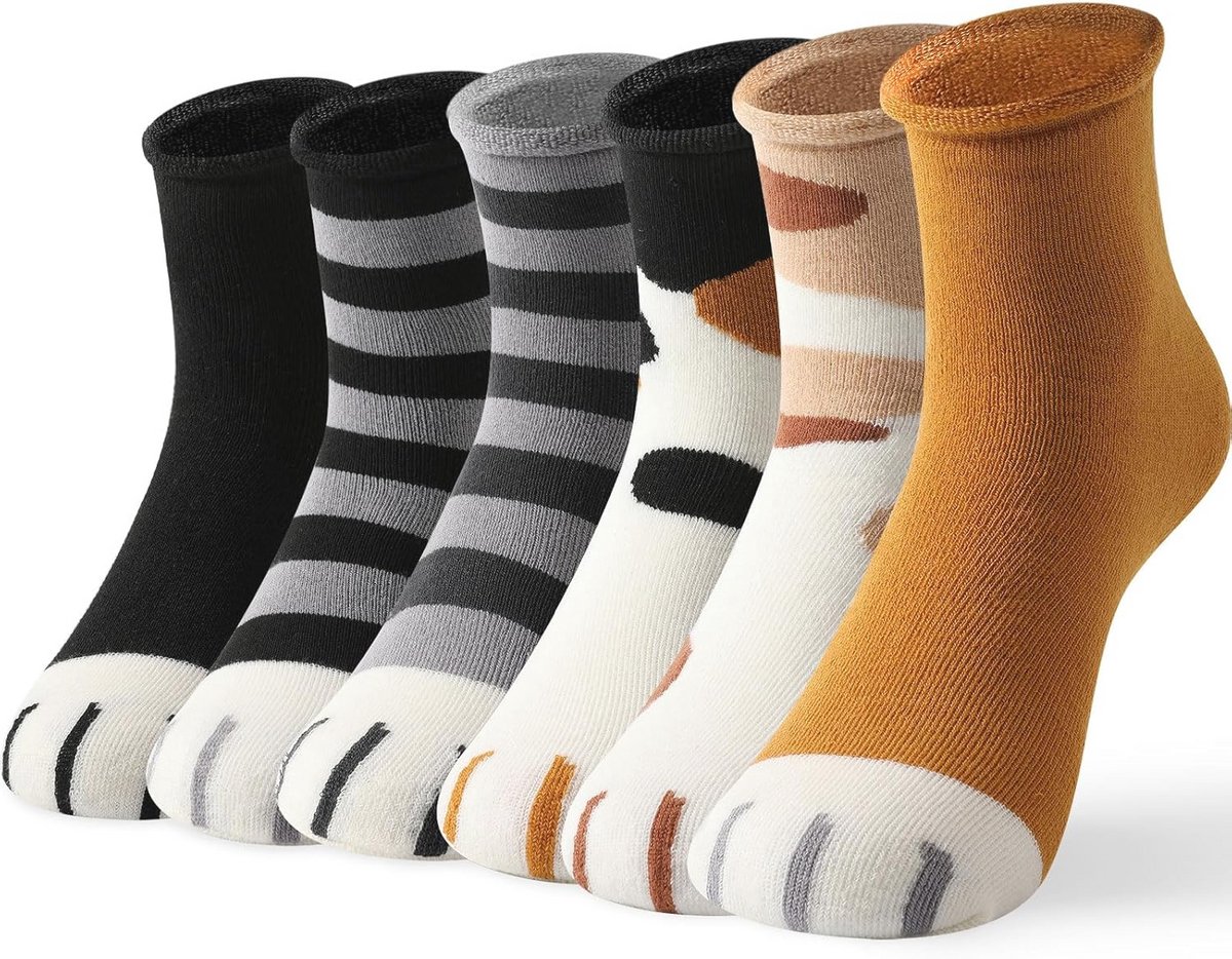 Dames Sokken - Thermische Pluizige Kattenpoot Slippers, Warme Wintersokken Antislip Casual Huissokken, 5 | 6 Paar