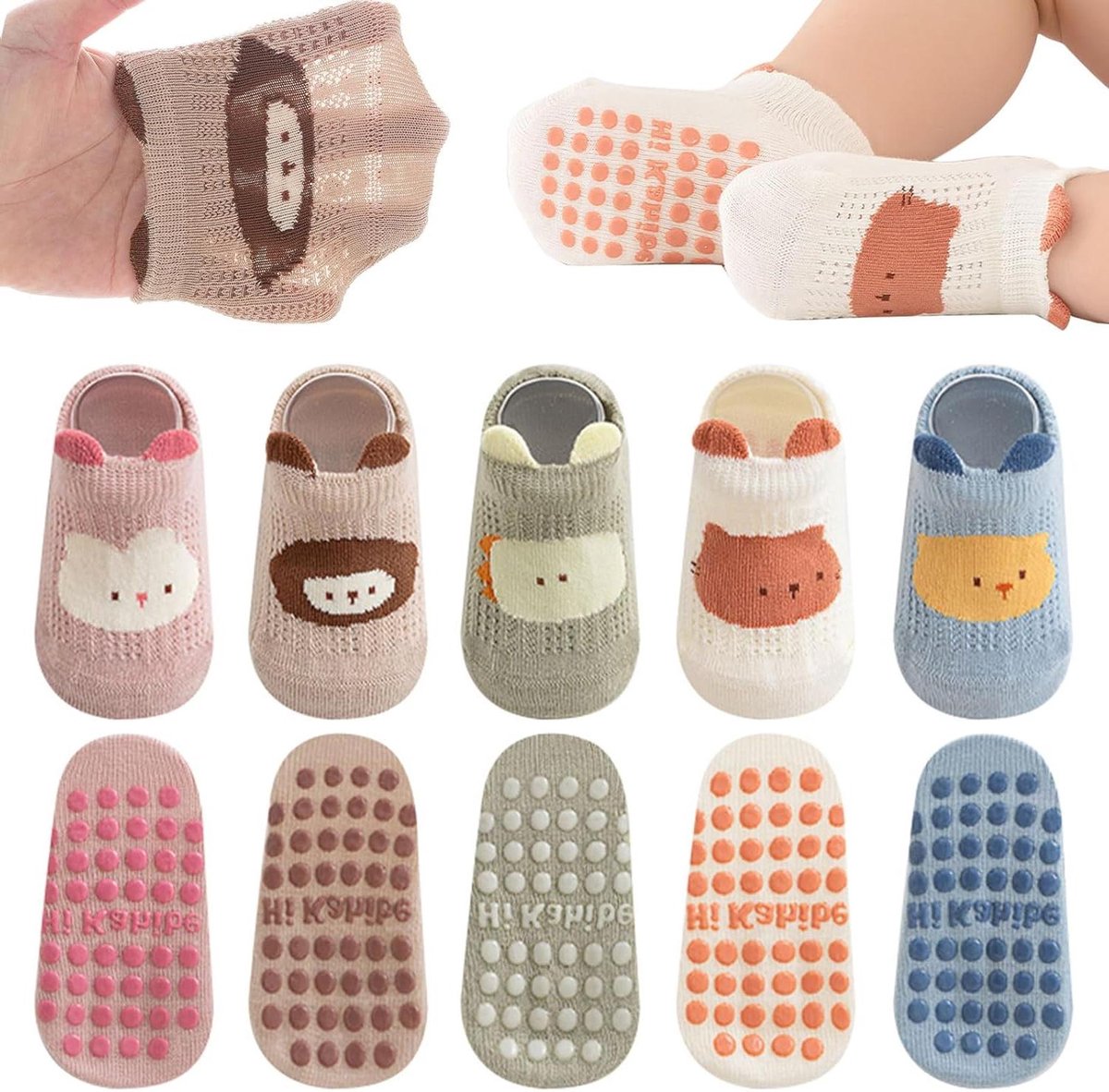 Allecta - Anti-Slip Enkelsokken voor Kinderen | Set van 5 Ademende Katoenen Baby Sokken