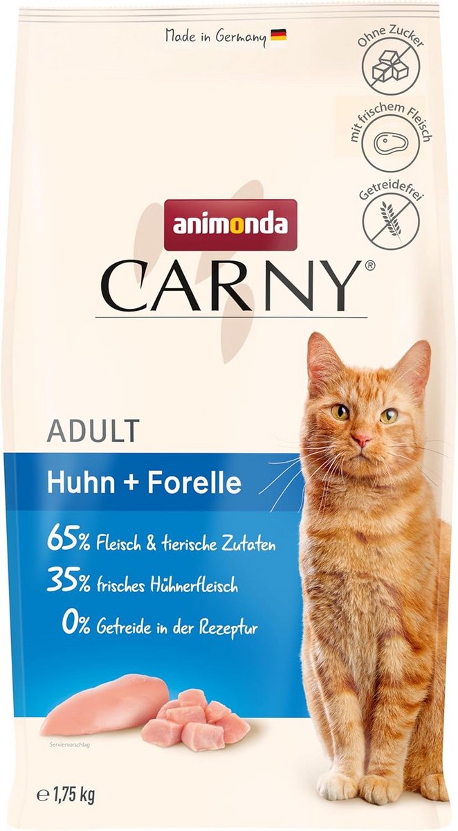 Droogvoer voor Volwassen Katten met Kip en Forel - 65% Vlees en Vis, Graan- en Suikervrij - 1,75 kg