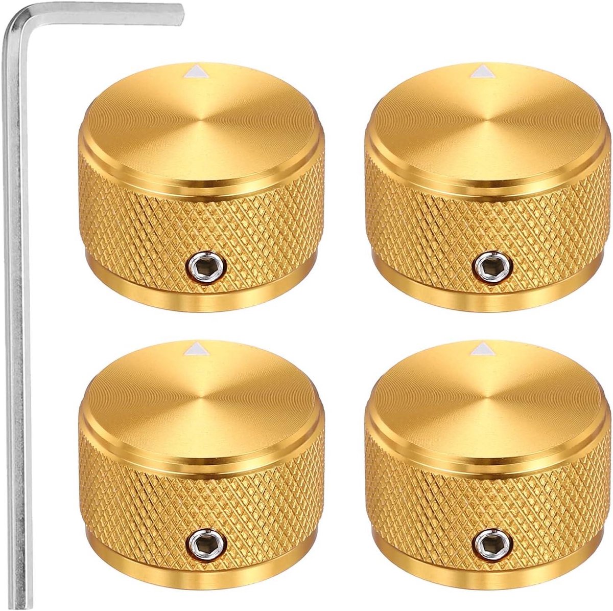 Allecta - Aluminium potentiometerknoppen voor gitaar en bas - Set van 4 - 1/4 Inch - Universele volumeregelaar - Goudkleurig - Diamantpatroon - 6 mm - 5/8"