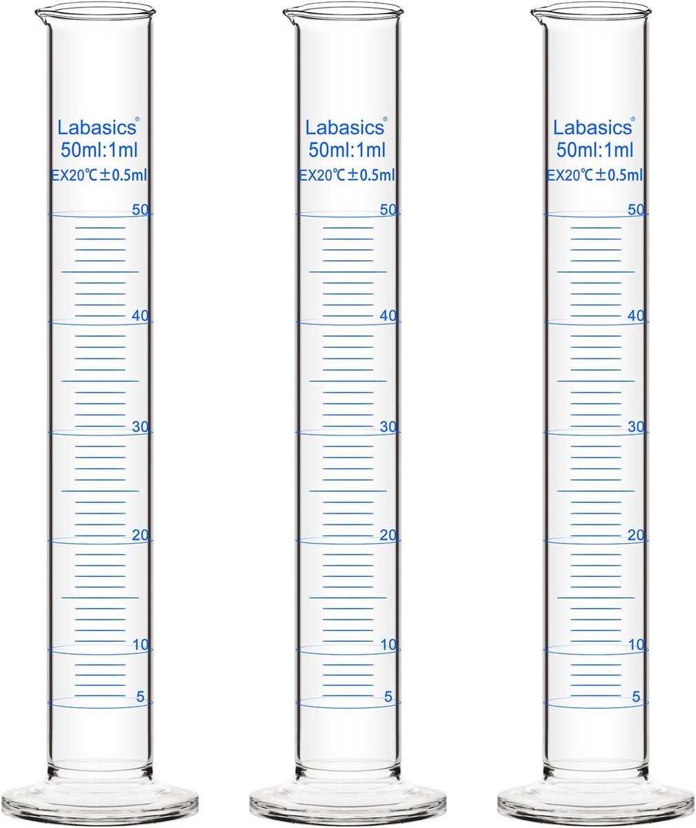 Set van 3 Maatcilinders van Borosilicaatglas met Hoge Wand, 50 ml