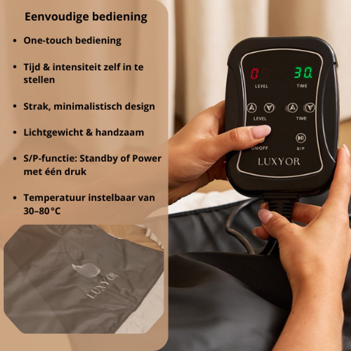 Luxyor Deluxe Infrarood Saunadeken 550W Zwart Leer - afbeelding 3