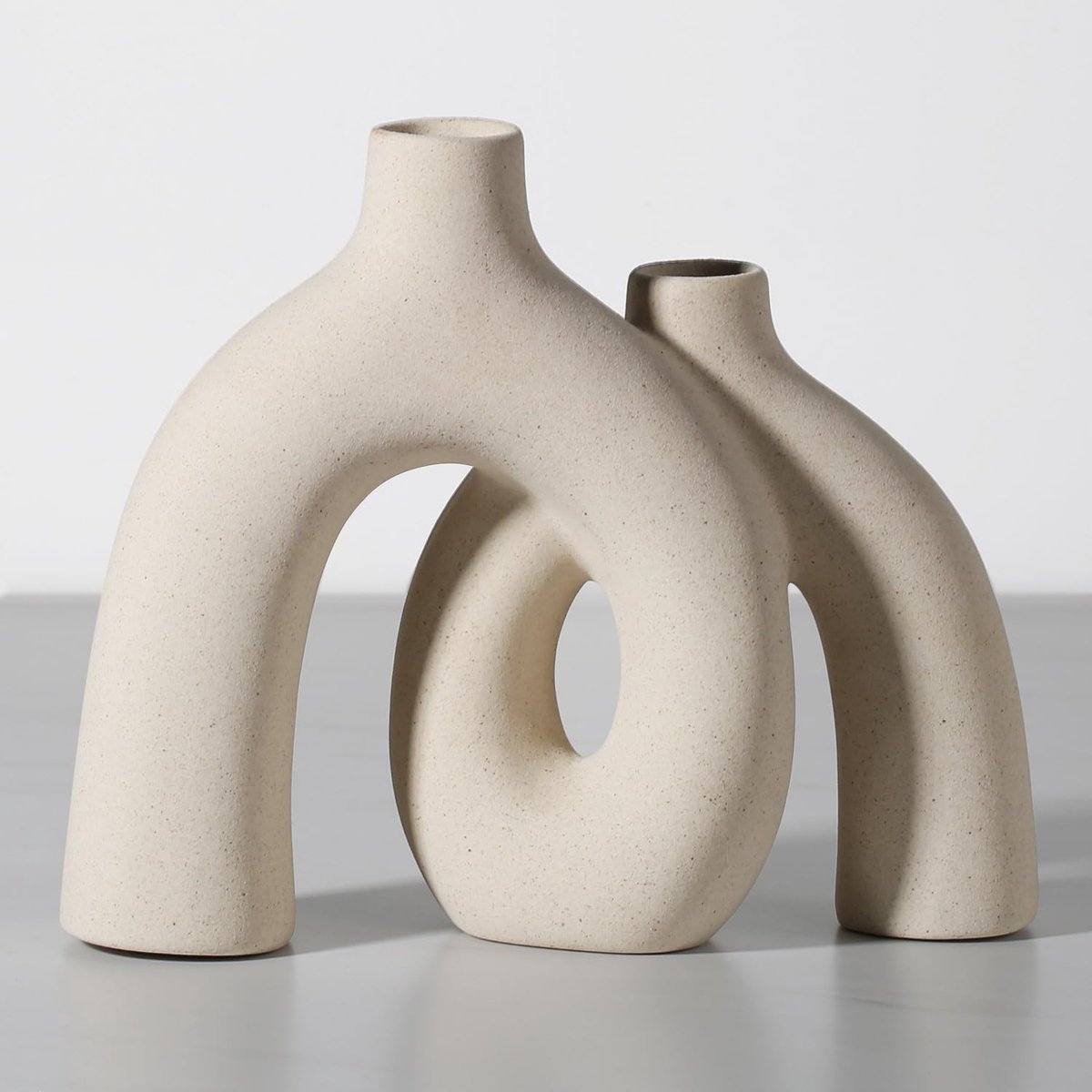 Unyqoos Stijlvolle keramische bloemenvaas in Scandinavische boho-stijl voor interieurdecoratie, Beige, Keramiek, 21.5cm