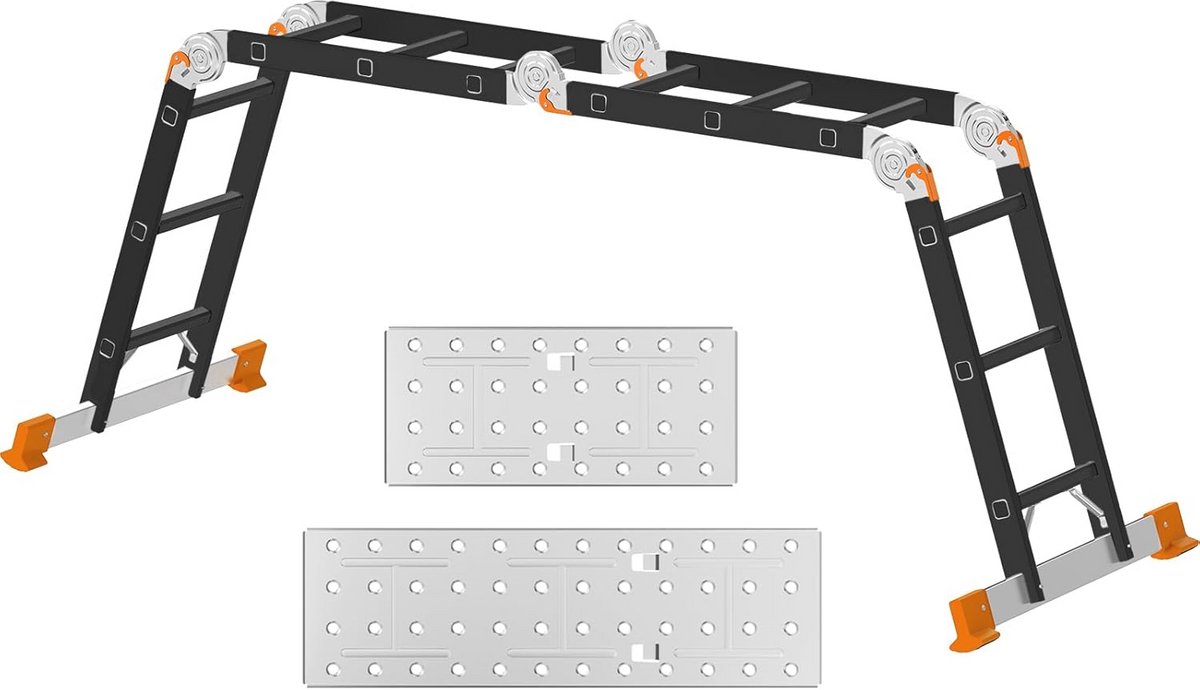 Multifunctionele Aluminium Ladder 3,4 m - 4x3 Treden, Antislip en Robuust, Tot 150 kg, TÜV/GS Gecertificeerd