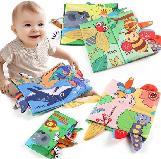 Baby stoffen speelgoedboek met staart, kinderwagen pluchen speelgoed voor baby's van 0-18 maanden (bosdieren) — afbeelding 4