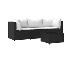 4-delige Loungeset | Tuinset | Tuinmeubelset | Zitset met kussens poly rattan zwart