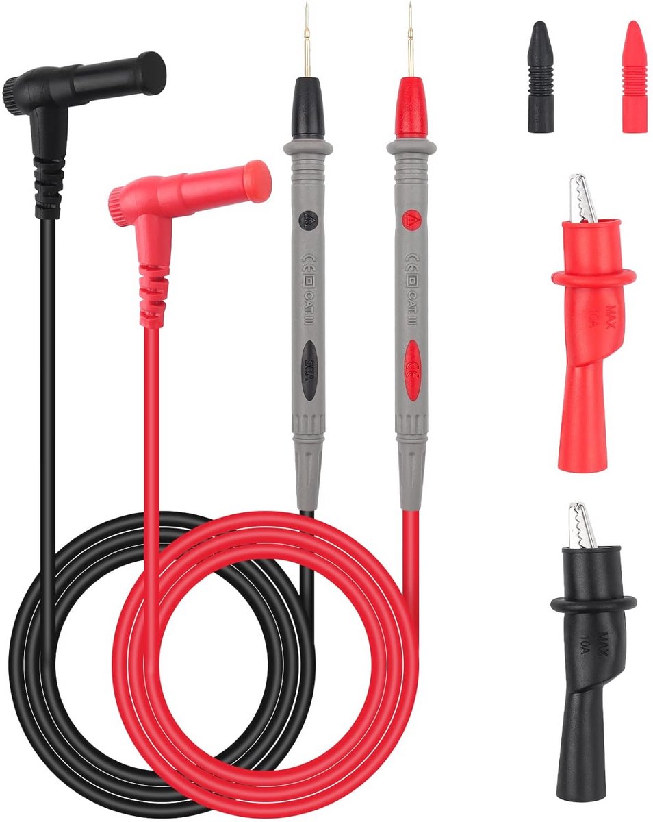 Meetleidingen 1000 V/20 A voor Multimeter - Set van 4 Krokodillenklemmen en Testkabels