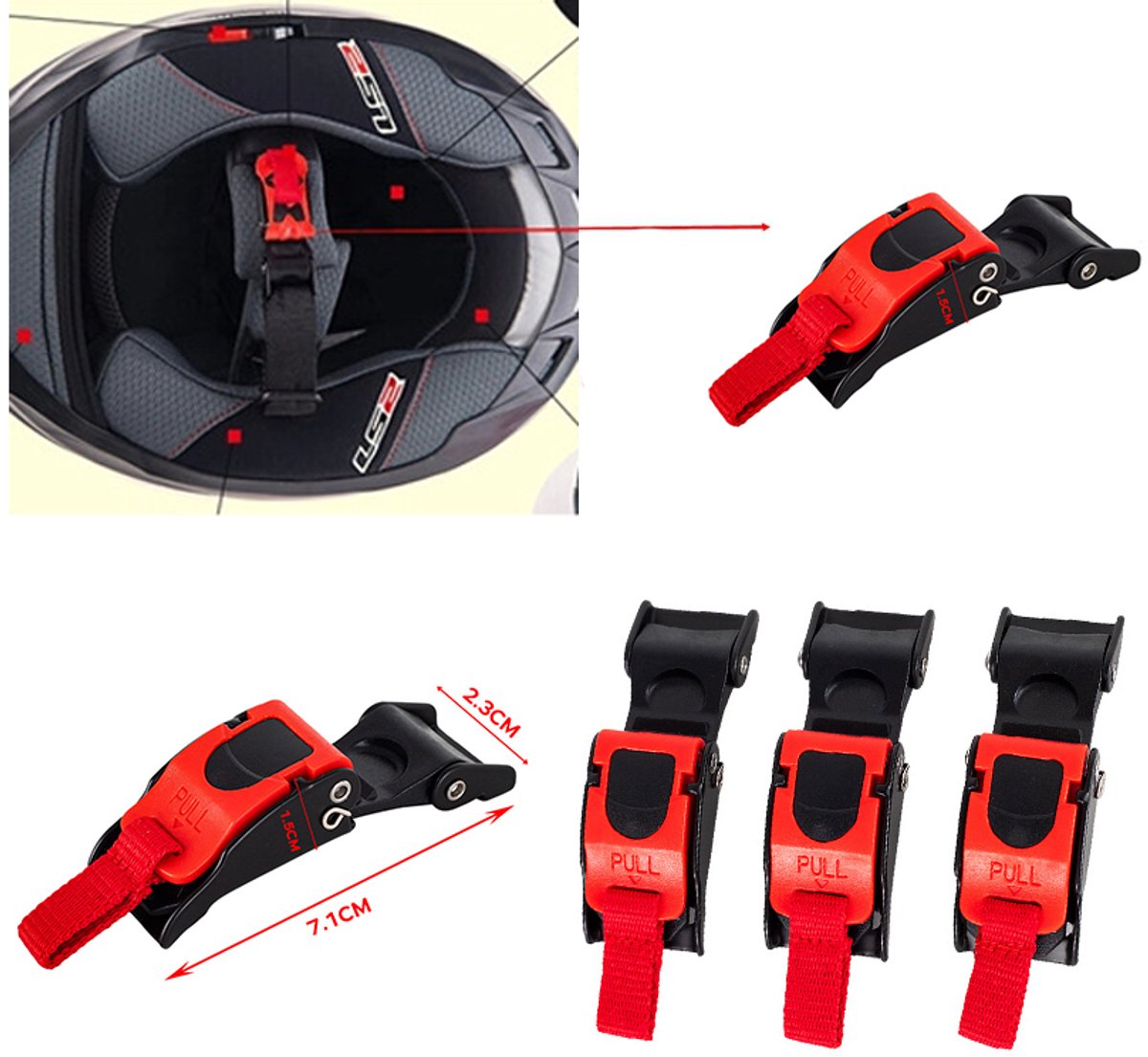 2-stuks Helmgesp -Helm snelsluiting - Motorhelm snelsluiting - Snelsluiting helmgesp - Helm snelsluiting - Motorhelm snelsluiting - Vervangingsonderdeel voor helm - Geschikt voor fietsen, motorfietsen en beschermende helmen - Rood – foto 2