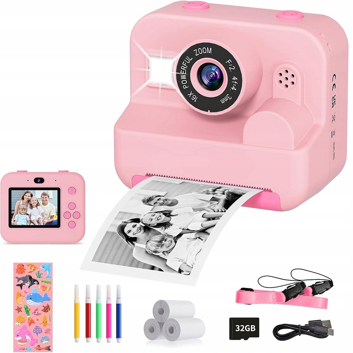 Kids Print Camera - Instant Printer - Fotoprinter camera - Multifunctionele digitale kindercamera - 1080P - 16x digitale zoom - Selfiemodus - 32 GB - Voor Kinderen 3-12 Jaar & Cadeau — afbeelding 1