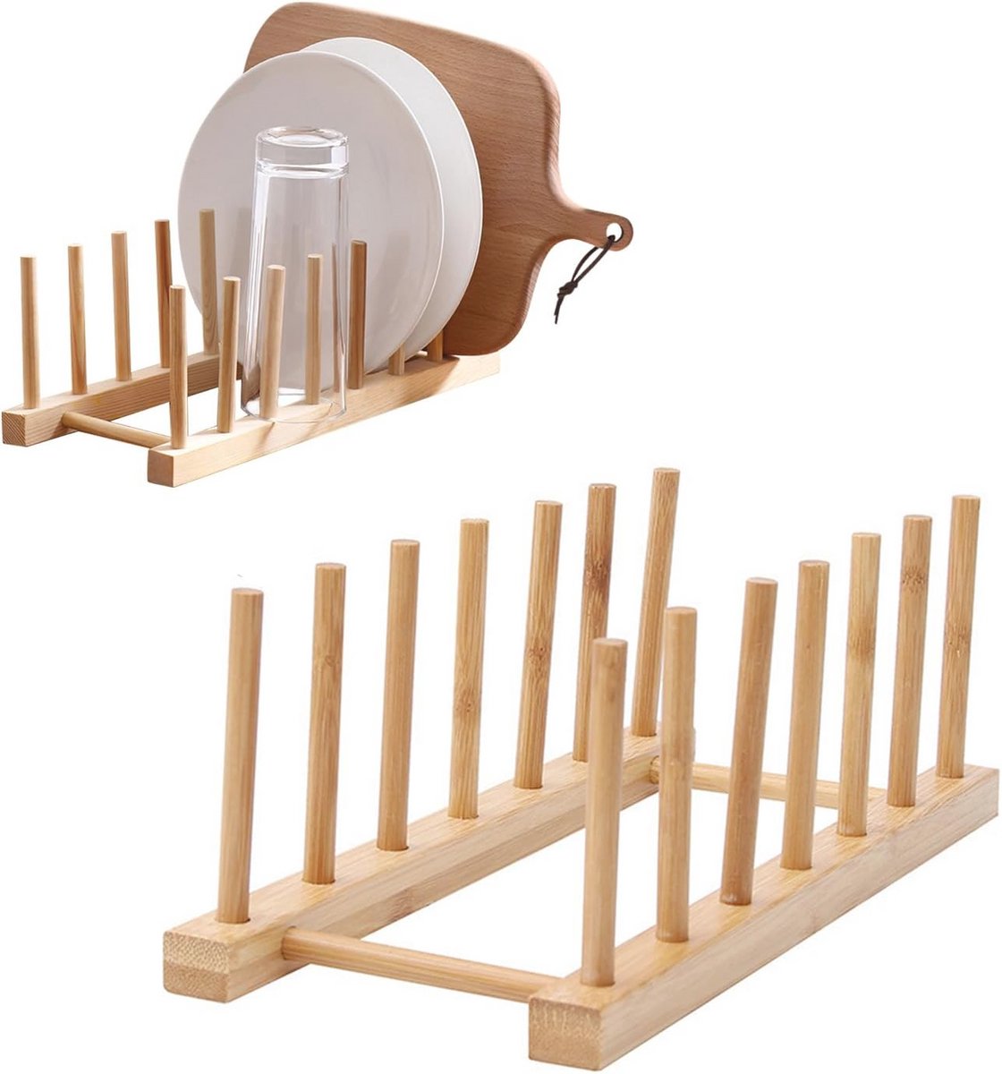 Houten Serviesrek met 6 Slots - Compact en Ruimtebesparend Keukenrek