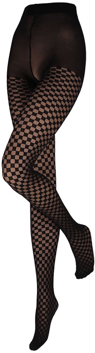 Panty met blokken patroon zwart 40den L/XL