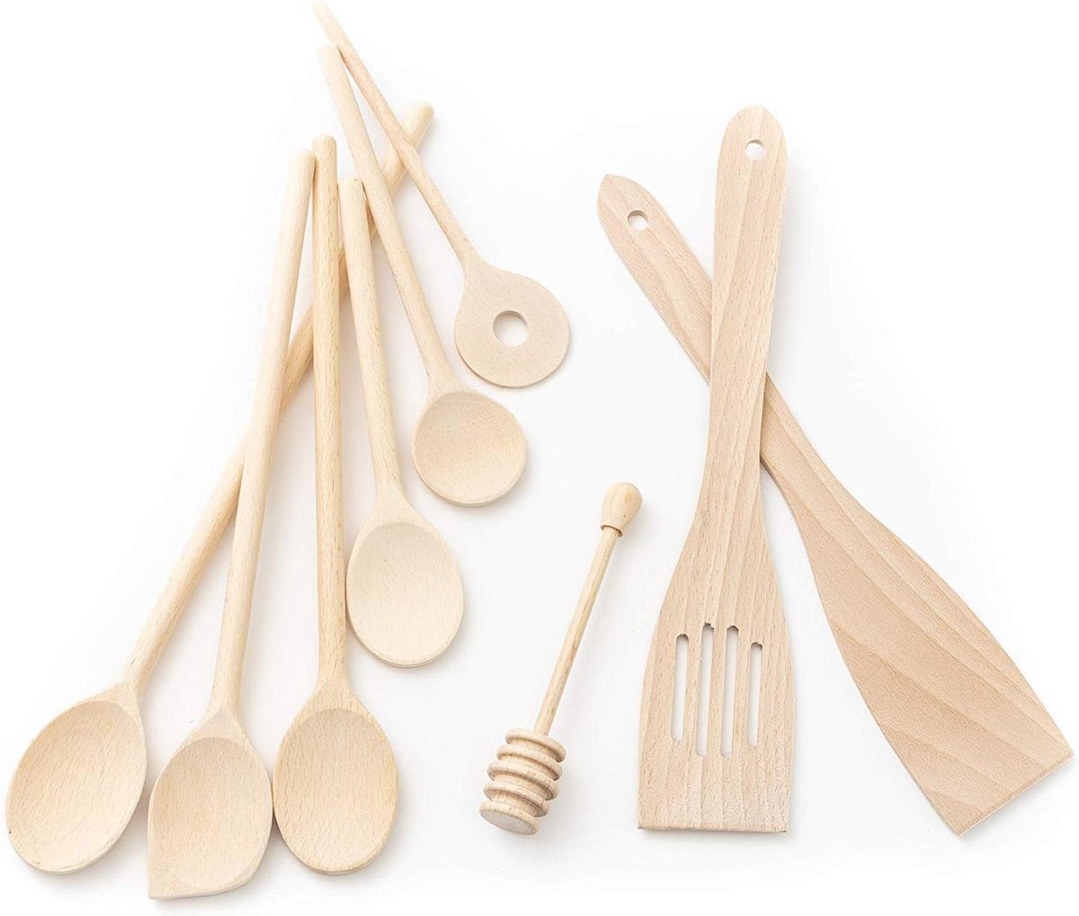 9-delige Keukenhulpset van Hout - Kooklepels en Spatula's