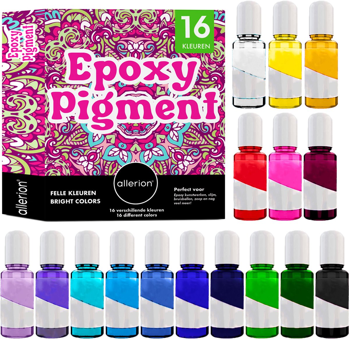 Allerion Epoxy Pigment Set - Knutselset - 16 verschillende kleurstoffen - Epoxy Resin Set