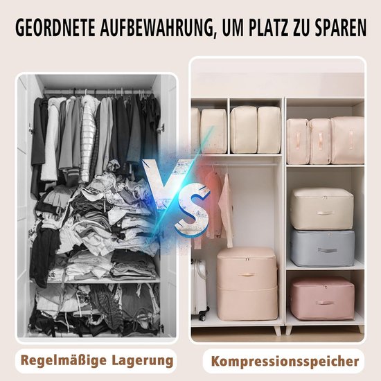 Ruimtebesparende comprimerende organizer voor dekbedden en kledingopslag - Opbergtas (beige, L + XL) — afbeelding 4