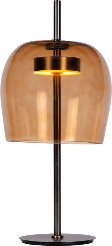 Atmooz Joan Tafellamp – amberkleurig glas – decoratieve tafellamp woonkamer – geïntegreerde LED – moderne tafellamp met bronzen metalen basis – sfeerlamp met warme lichtgloed – luxe glasdesign voor dressoir of nachtkastje – amber en brons