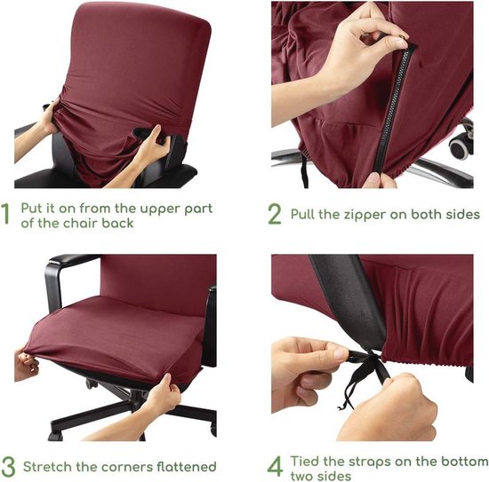 Elastische Bureaustoelhoes Set van 2 - Moderne Stoelbekleding voor Draaistoelen - Wasbaar en Duurzaam - Wijnrood — afbeelding 5