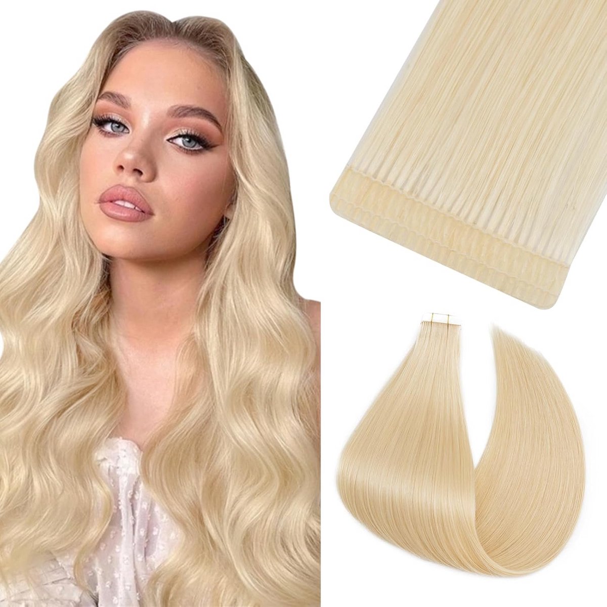 Tape-in Extensions Echt Haar Dubbel Gestikt 45 cm Lichtblond