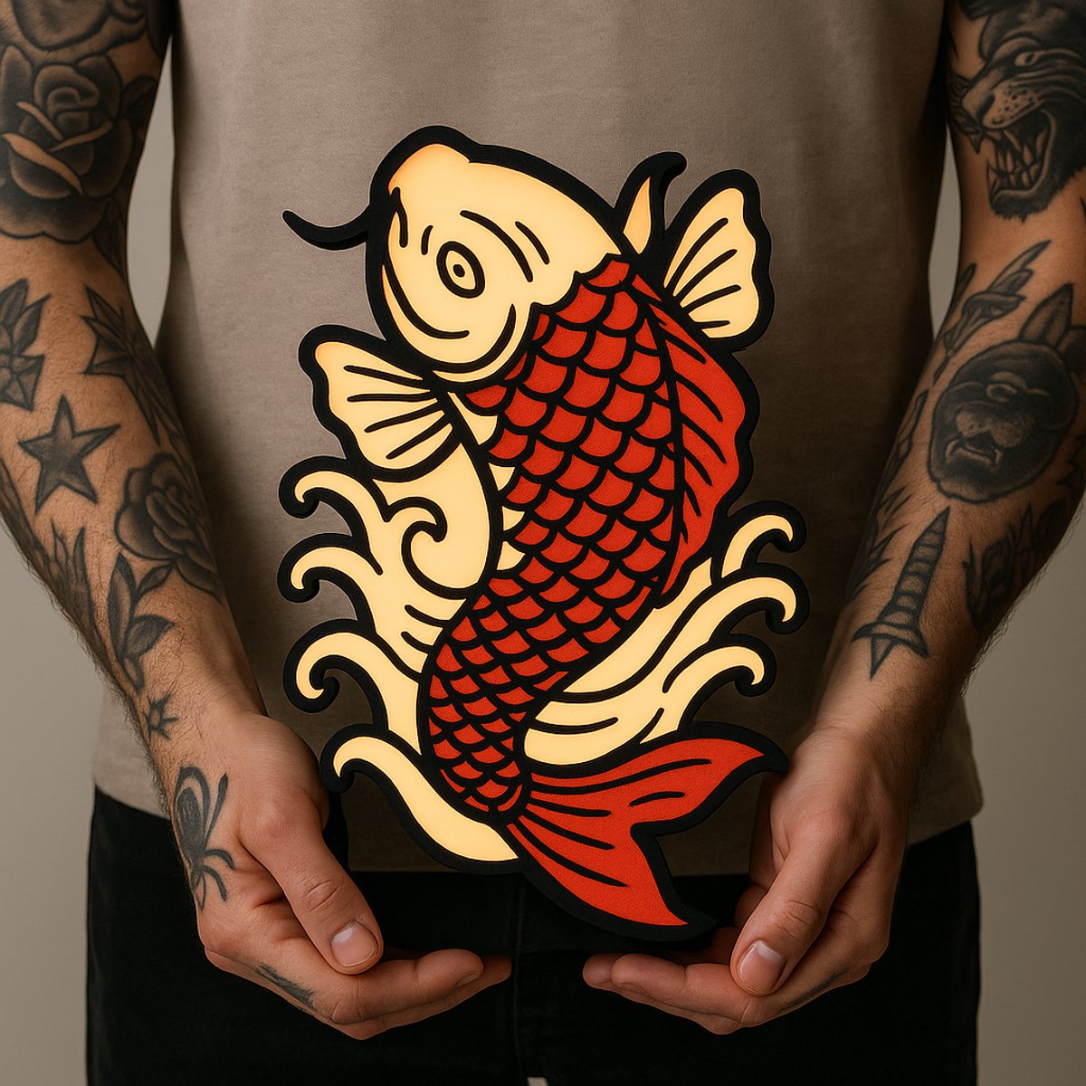 Tattoo Lightbox Japanse Vis – LED Lamp & Wanddecoratie – Origineel Cadeau voor Tattoo Lief