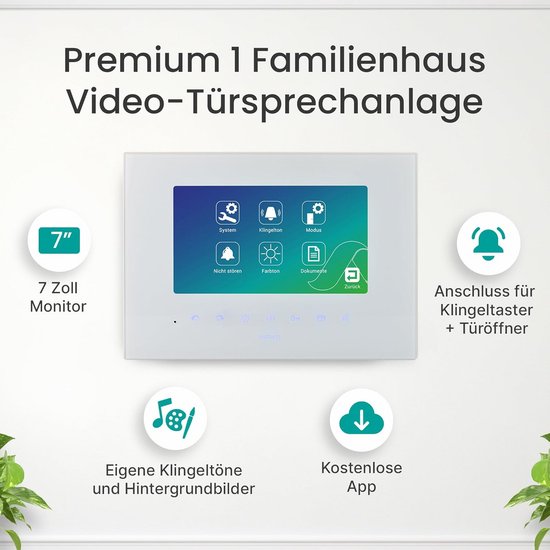 Videofoon met 4 draden, 2x 7 inch scherm en deuropenerfunctie van Merkloos — afbeelding 3