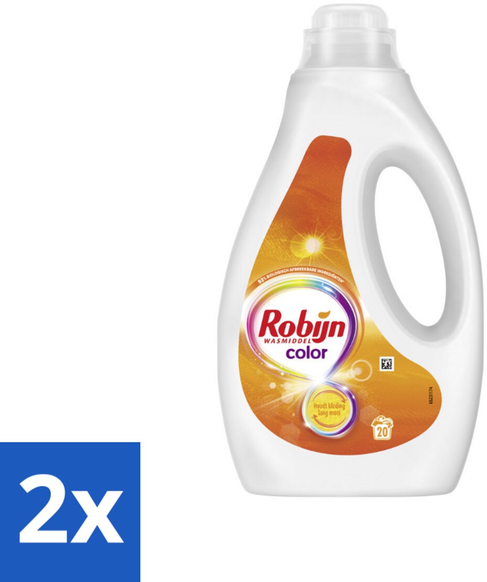 2 x Robijn - Color - Vloeibaar Wasmiddel - 20 Wasbeurten - Wasmiddel - Kleurwas - Wasverzachter - Biologisch Afbreekbaar - Duurzame Verpakking