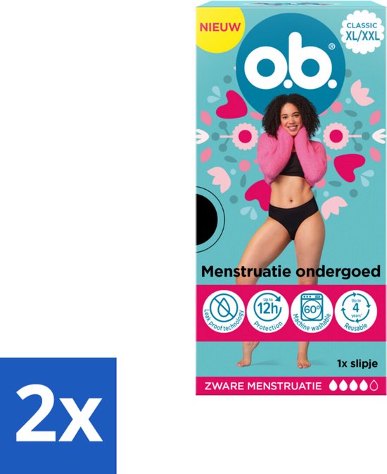 ob - Slip - Sous-vêtement Menstruel Réutilisable - Pour Femmes - Taille XL/XXL - 1 slip - Emballage Économique - 2 pièces