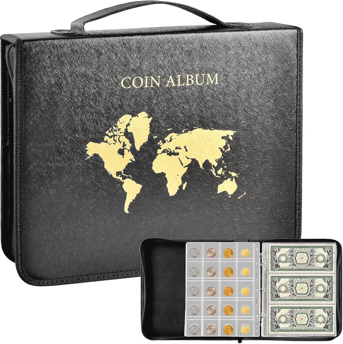 Coin verzamelalbum met 200 zakjes en 30 biljettenhulsjes