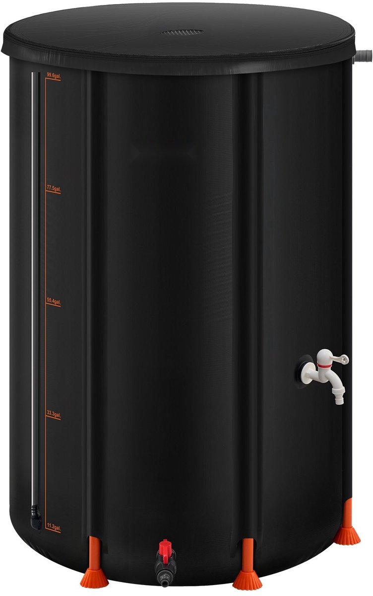 Regenton - Opvouwbare Regenwatertank - Capaciteit 380 L - Materiaal 1000D PVC - Met Kraan en Overloopset - Draagbaar - Zwart
