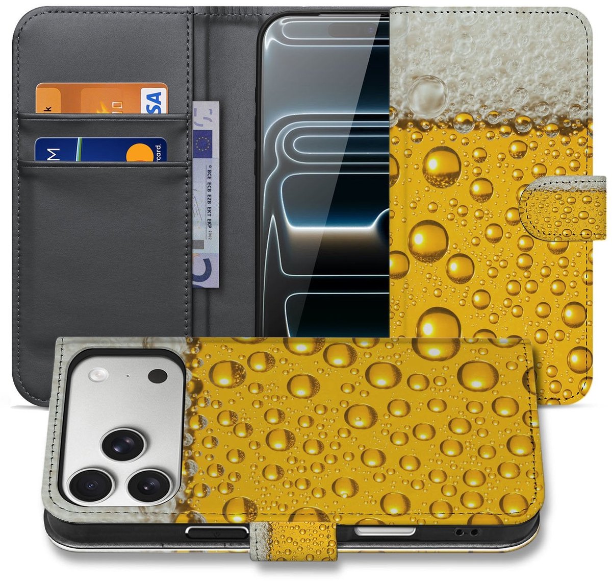 Apple iPhone 17 Pro Max Book Cover Met Bier Print En Magnetische Sluiting