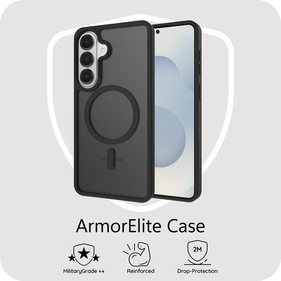 Cazy Hoesje geschikt voor Samsung Galaxy S26 Plus Hoesje geschikt pour MagSafe - Military Grade Backcover - Zwart
