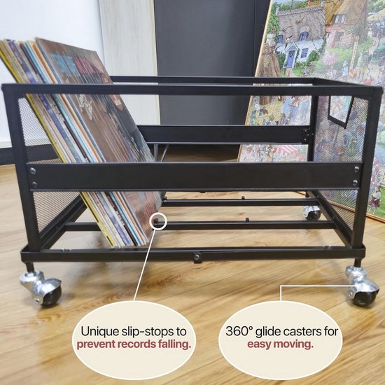 Vinyl Record Storage Rack with Wheels - Stylish Metal Organizer for Up ...